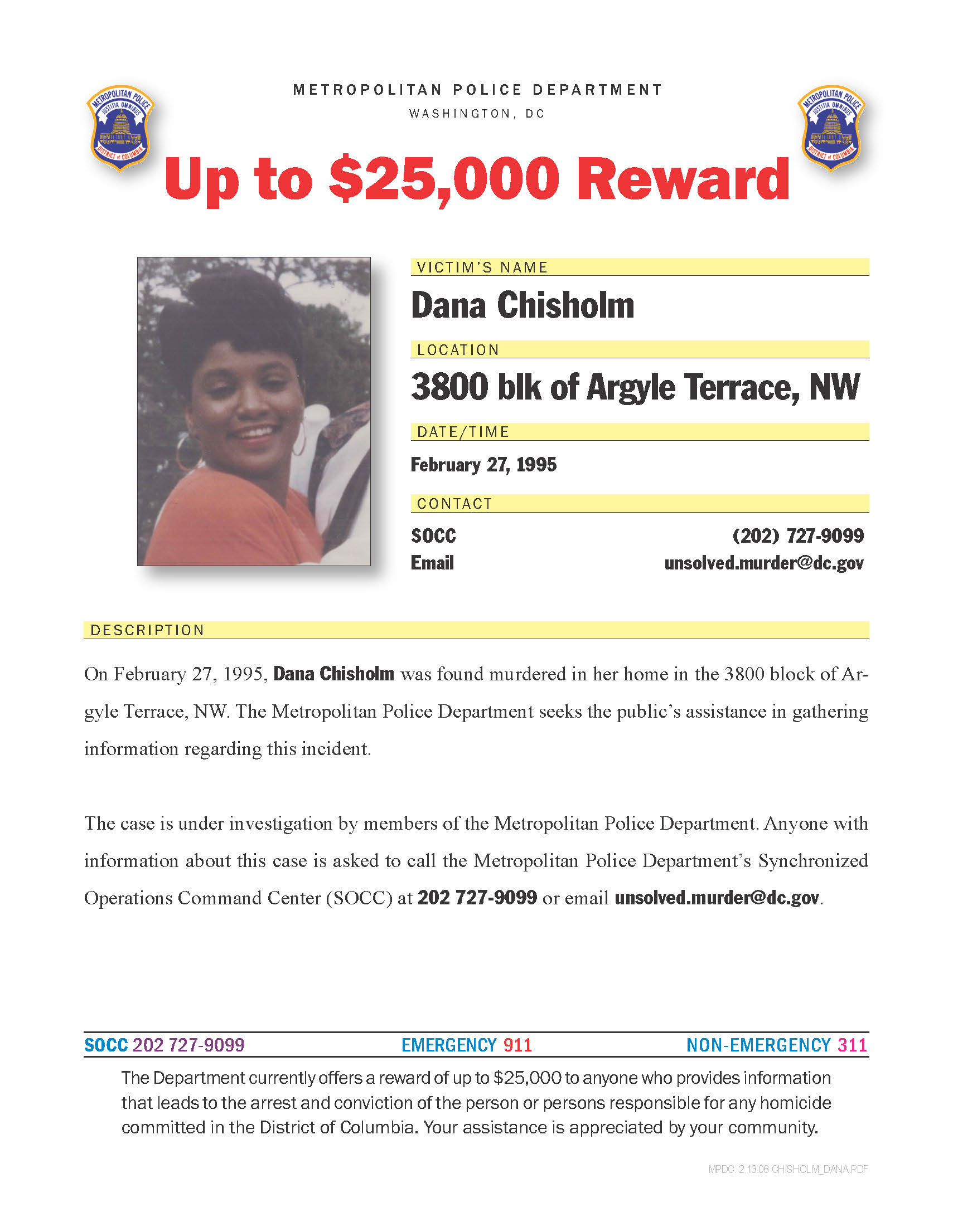 Dana Chisholm Reward Poster